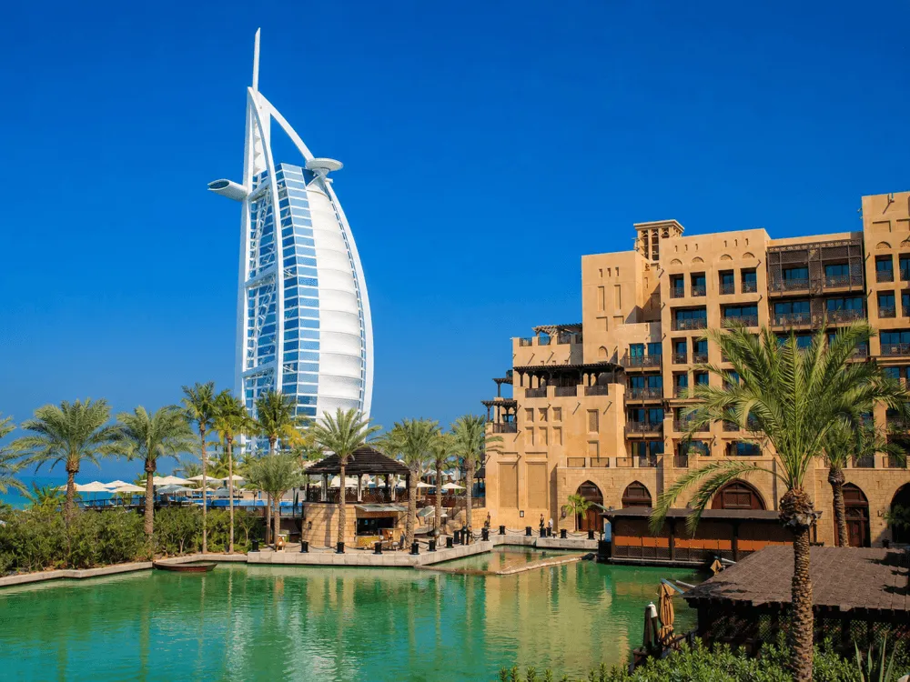 Burj Al Arab above the Madinat Jumeirah waterways near Al Sufouh