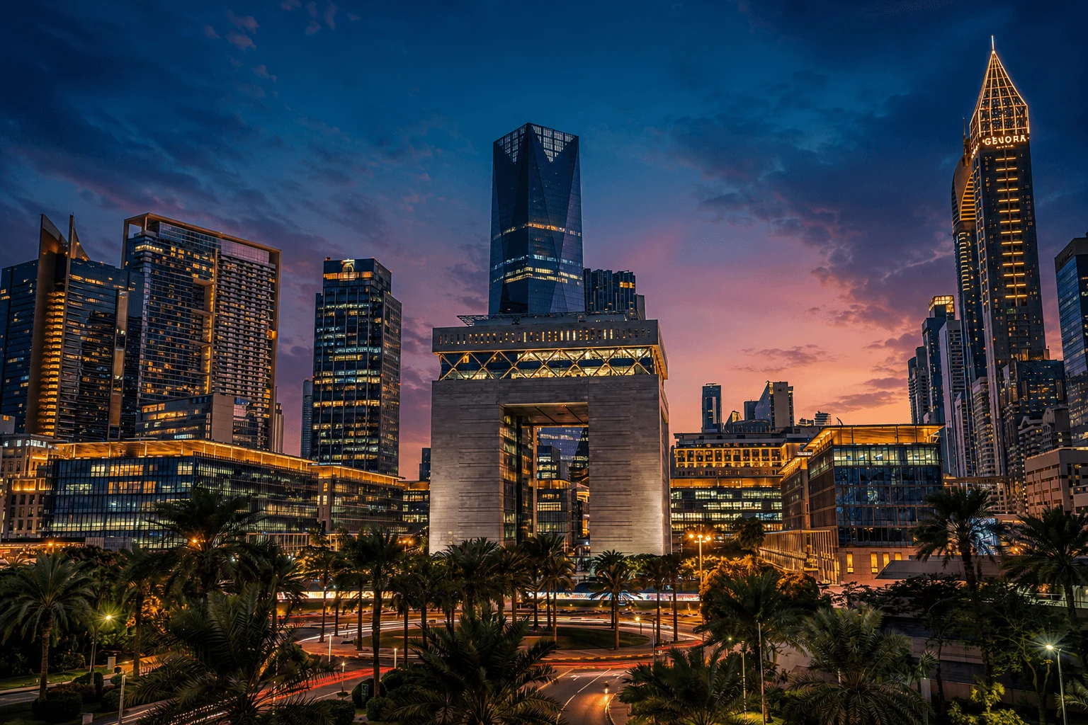 DIFC skyline with mixed-use residential towers including Index Tower and Burj Daman