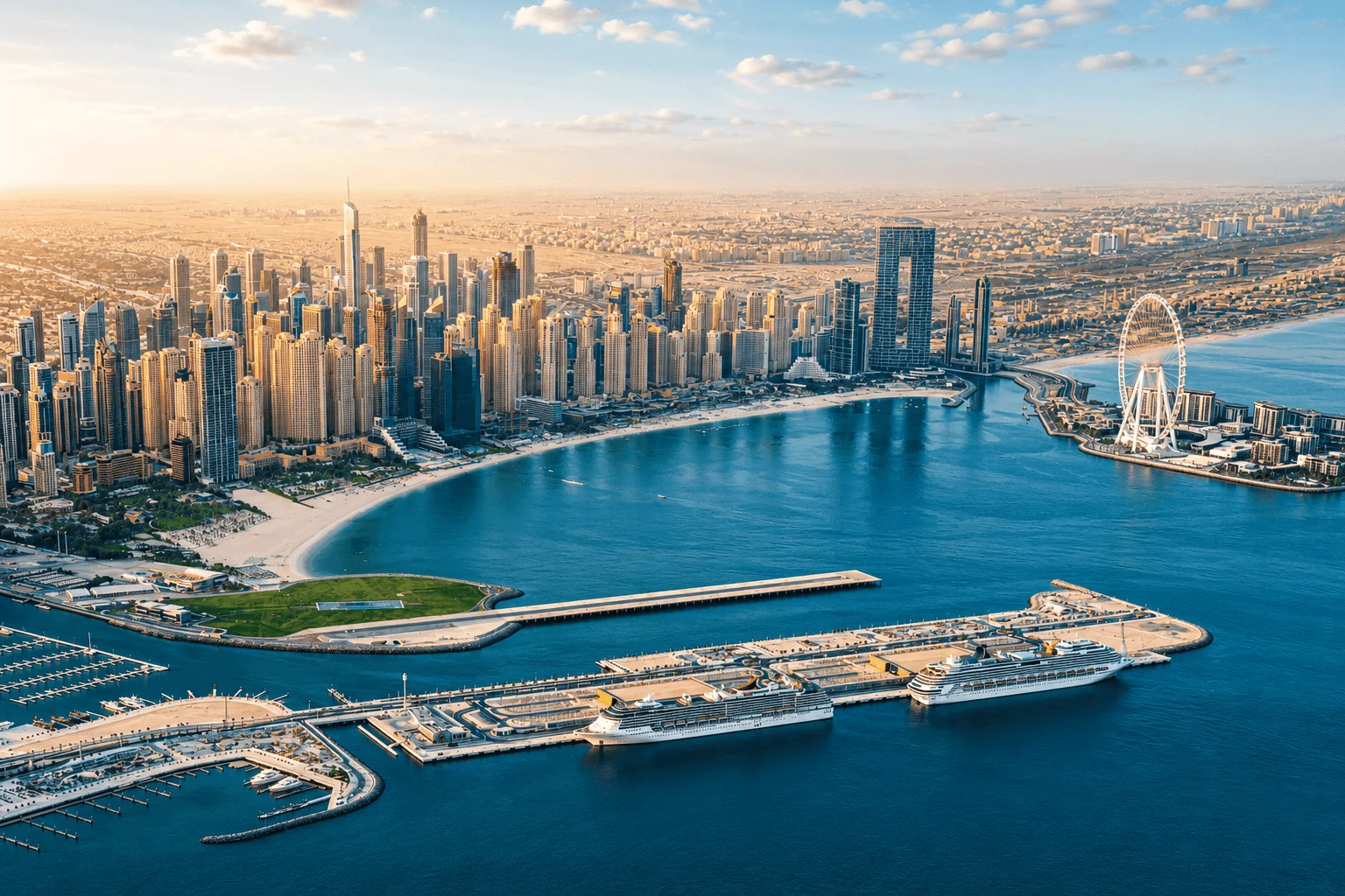 Dubai Harbour waterfront skyline with Emaar Beachfront towers