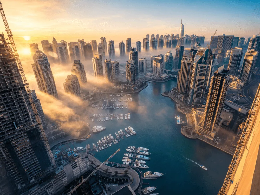 Dubai Marina waterfront skyline with high-rise towers