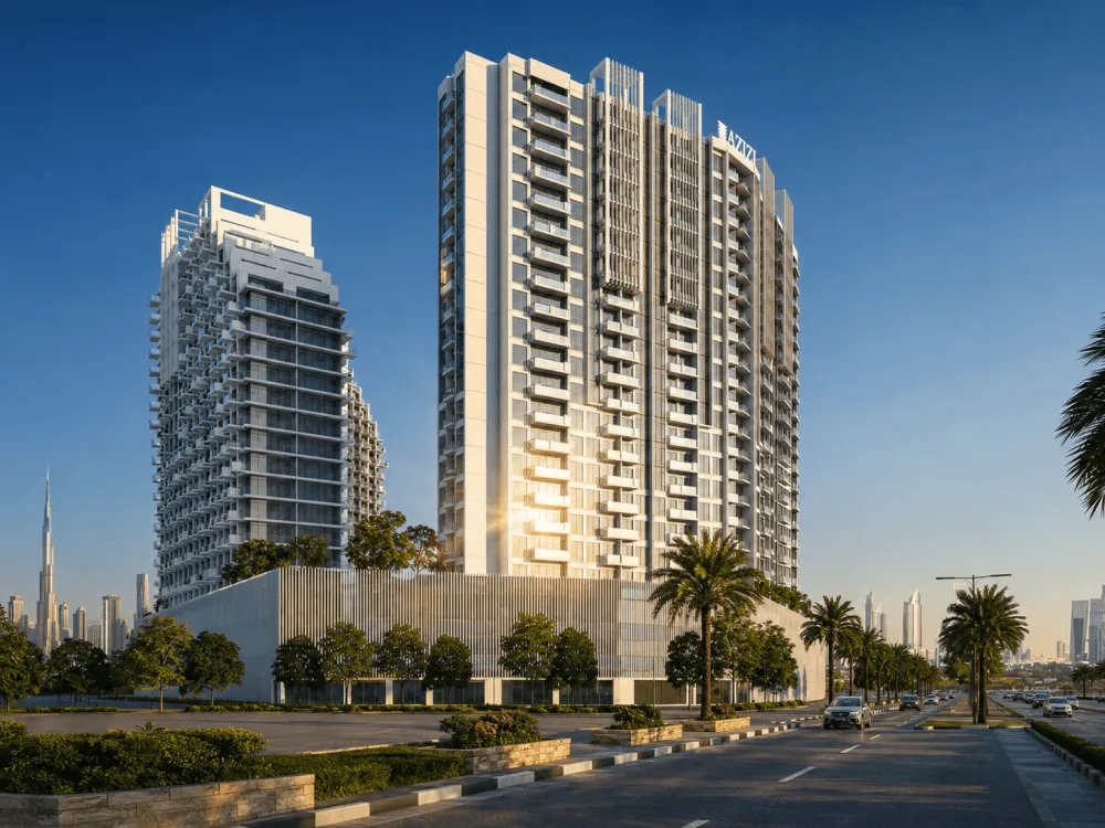 Modern high-rise buildings and landscaped streets in Dubai Healthcare City