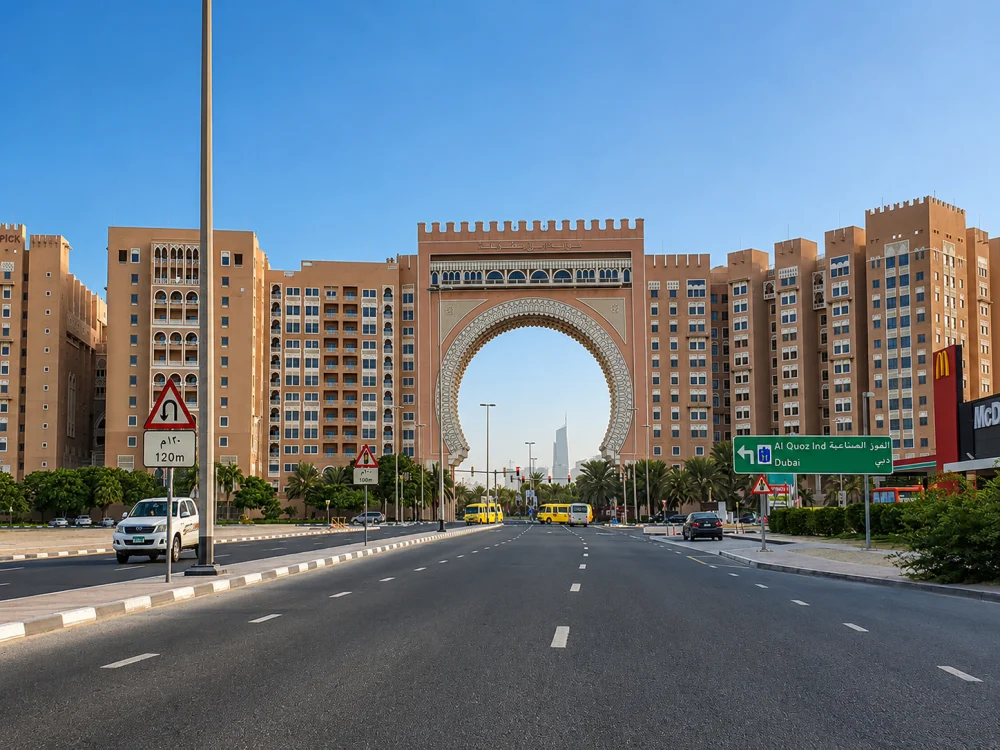 Ibn Battuta Gate beside a main road in Jebel Ali, Dubai.