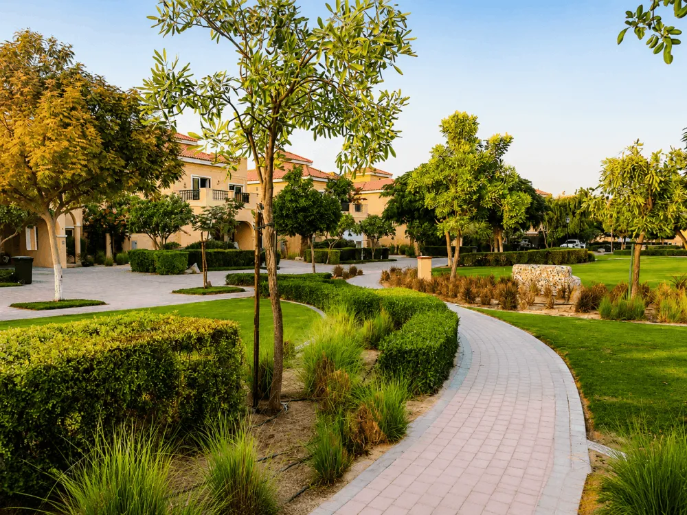 Landscaped park and villa homes in The Villa community, Dubai